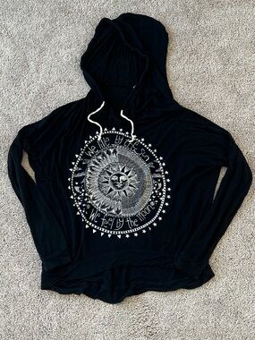Black Hooded Sun & Moon Graphic Pullover